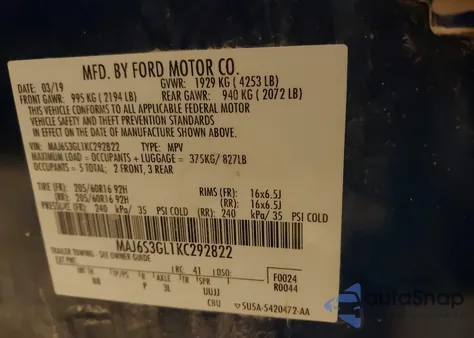 2019 Ford Ecosport Se from USA, damaged, VIN MAJ6S3GL1KC292822